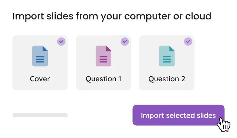 A screen displaying different options to import slides